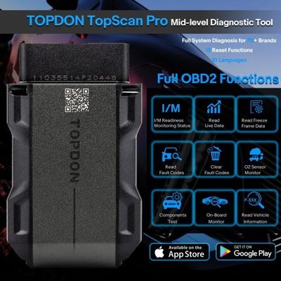 TOPDON TopScan PRO Mid-level Diagnostic Tool 13 Reset Functions I/M Readiness, Injector Coding, Tire Pressure Reset, Sunroof Initializatio